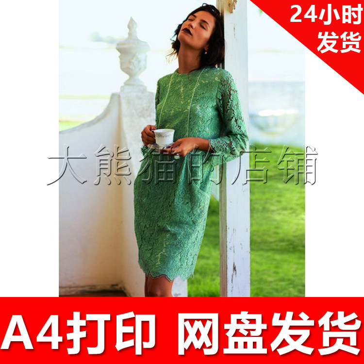 服装1:1手工diy打印纸样 x374 绿色高雅蕾丝中袖连衣裙(38-46)