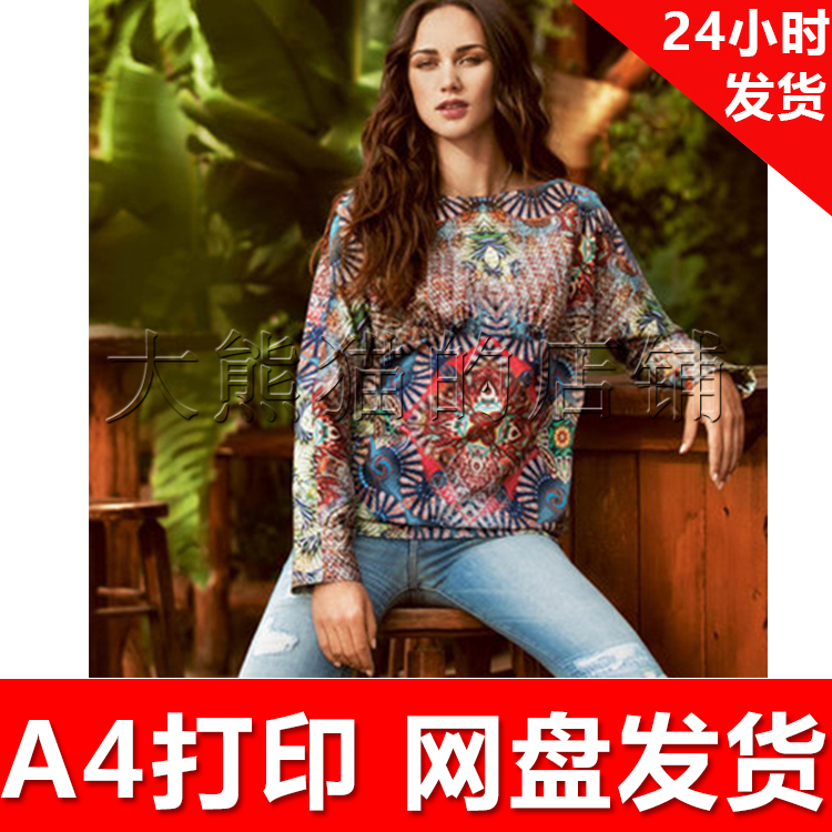 服装纸样1:1手工diy打印纸样电子版 x555 宽松长袖花衬衫34-44码