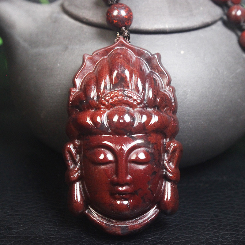 正品桂林鸡血玉乾坤料吊坠观音菩萨头像项链佛头挂件守护神