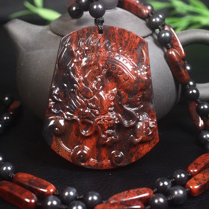 正品桂林鸡血玉龙牌吊坠项链乾坤料挂件天然玉石A货带证书男款