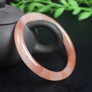 正品桂林鸡血玉手镯贵妃料圆条粉色纯天然玉石女款窄版A货带证书