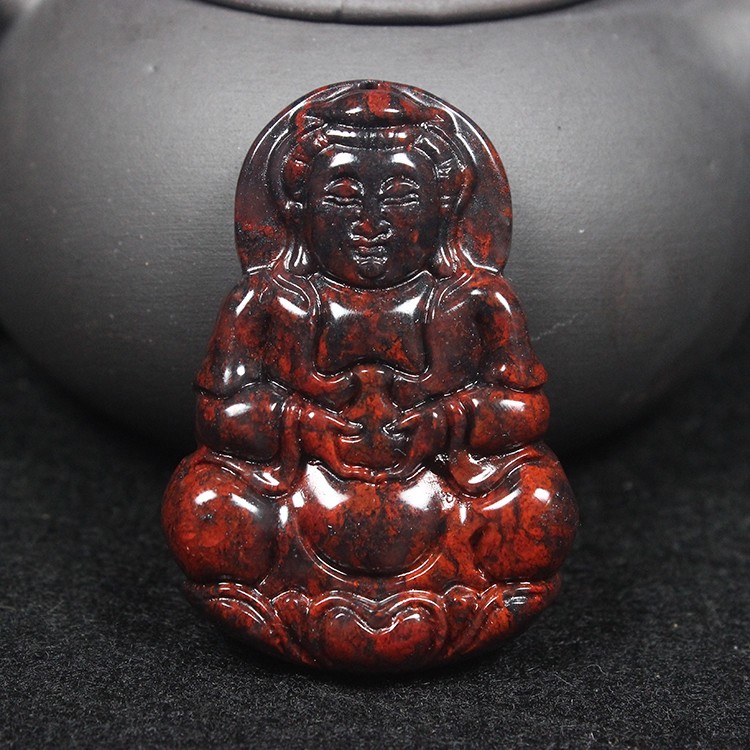 正品鸡血石吊坠桂林鸡血玉乾坤料观音玉坠挂件项链纯天然带证书