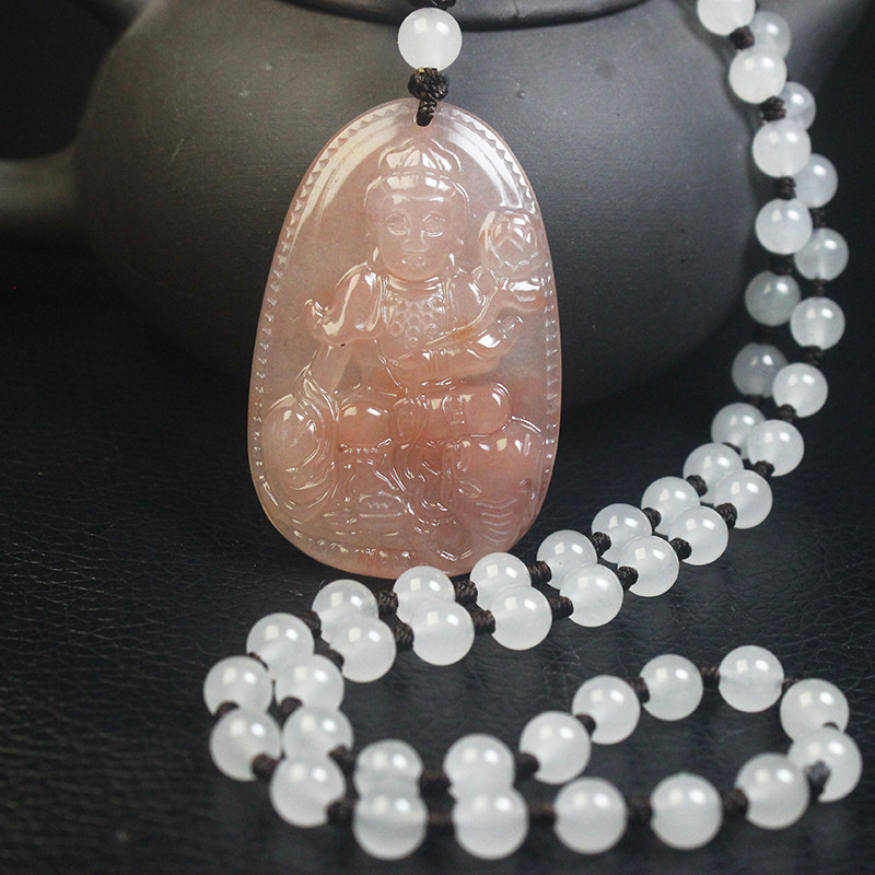 正品桂林鸡血玉贵妃料粉色吊坠本命佛项链普贤菩萨属龙蛇守护神