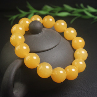 正品桂林鸡血玉地黄料手链黄色玉珠手串冰透时尚纯天然带证书14mm