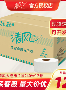 清風BJ02AB整箱大盤紙 大卷紙衛生紙2層240米*12卷公用衛生紙