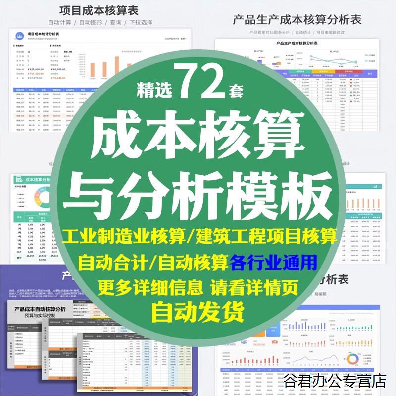 成本核算与分析excel表格管理制造业工建筑专案施产品程自动生成电子版