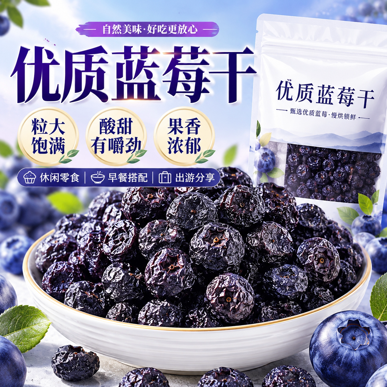 蓝莓干野生果干正品旗舰店蓝莓干大兴安岭大颗粒原味烘培小零食
