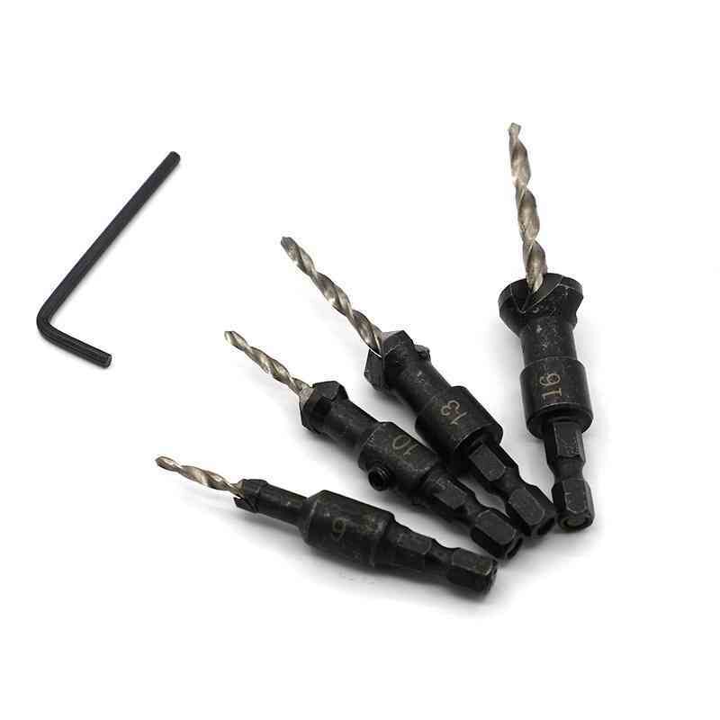 跨境4pc锥形沉头钻 木工沉孔倒角器套装 锥形麻花钻开孔倒角钻头