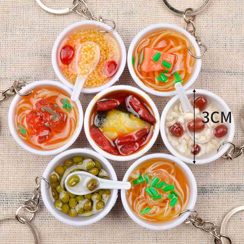 仿真青花瓷小碗钥匙扣挂件创意装饰品食物模型小玩具小礼品