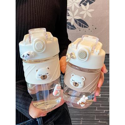 网红玻璃水杯女生高颜值防烫可爱学生便携咖啡杯双饮口杯子带吸管