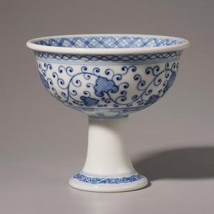 有茶有器景德镇陶人临古手绘仿元青花高足缠枝主人杯茶杯手工酒杯