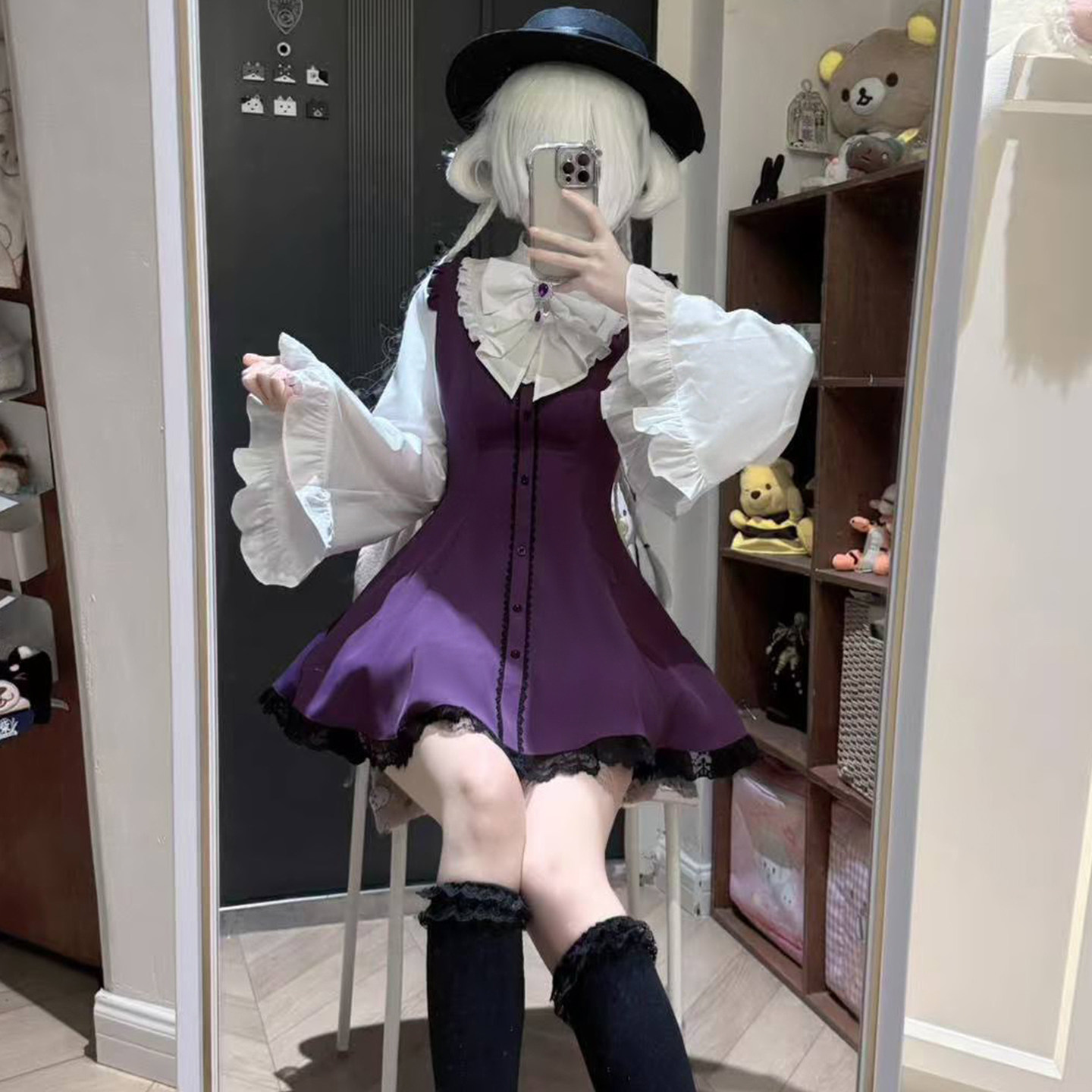 氛围元气【魔女契约】蕾服量产系【长袖】蕾丝喇叭袖日系哥特冷感 - 实物图