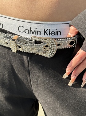 TL 美式复古辣妹y2k镶水钻腰带针扣百搭时尚女小众设计皮带