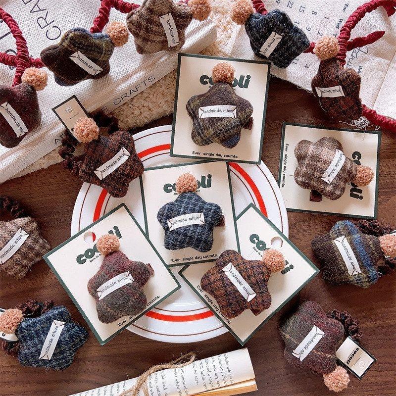 塞棉布艺星星毛球儿童发夹发圈