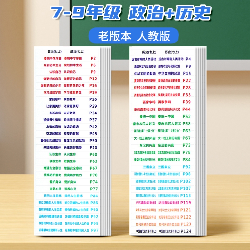 7-9年级政治+历史】政治历史目录标签贴初中地理生物中考会考贴纸