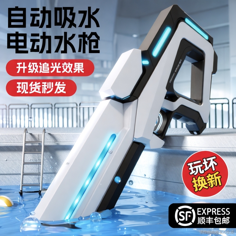 活石电动连发水枪儿童玩具喷水高压加特林全自动吸水新款男孩玩具