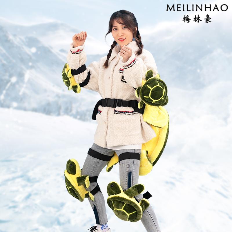 滑雪护臀护具卡通乌龟儿童成人毛绒护膝护肘加厚运动防摔套装外穿