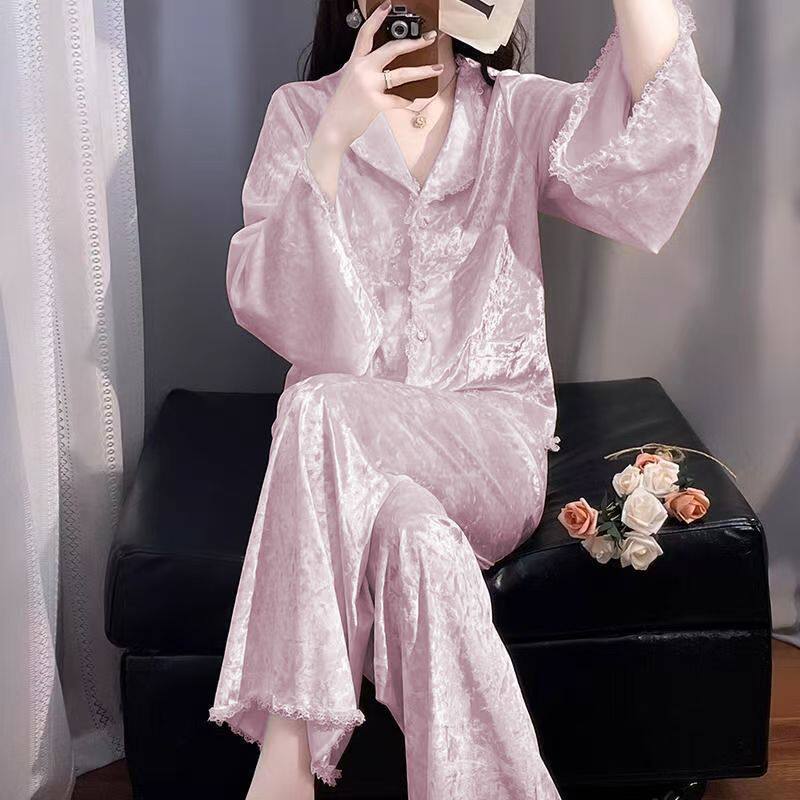 金丝绒法式宫廷风女睡衣套装