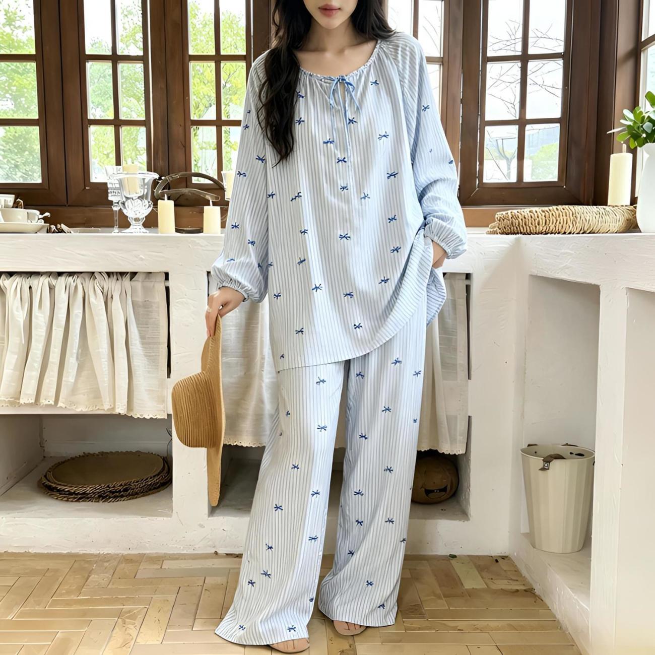 100%棉绸女士睡衣套装可外穿
