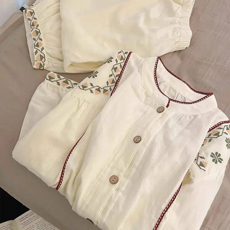 法式高级感睡衣女款春秋季休闲宽松长袖套装复古国风家居服可外穿