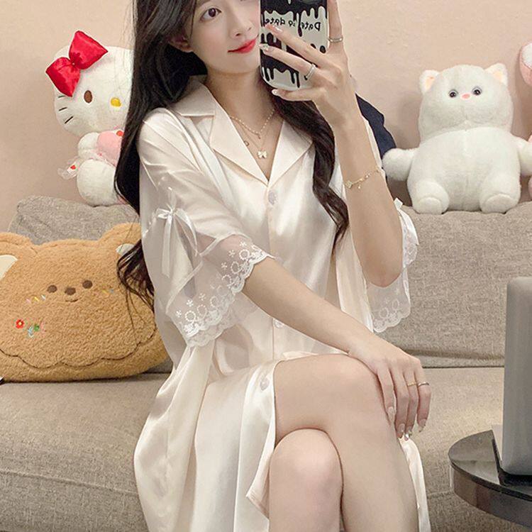 夏季冰丝纯欲短袖性感家居服睡裙