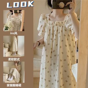 韩系睡衣女夏天甜美睡裙短袖小熊可爱小众ins少女网红显瘦连衣裙