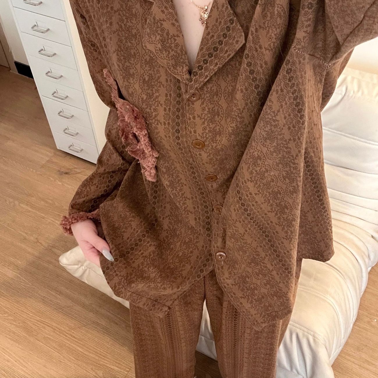 韩版复古碎花流苏女睡衣家居服