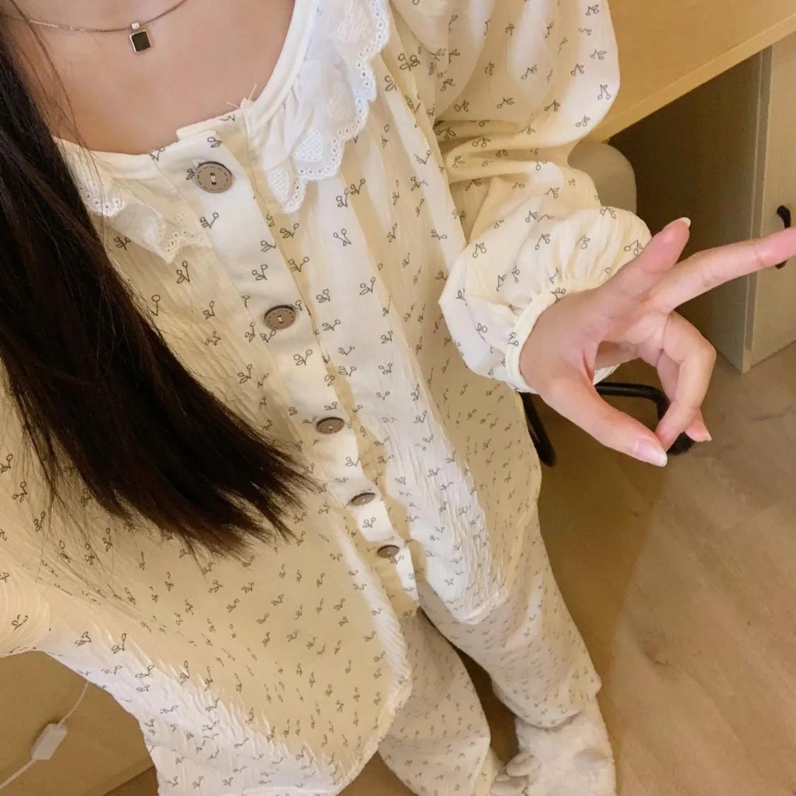 碎花睡衣女春秋套装家居服套装