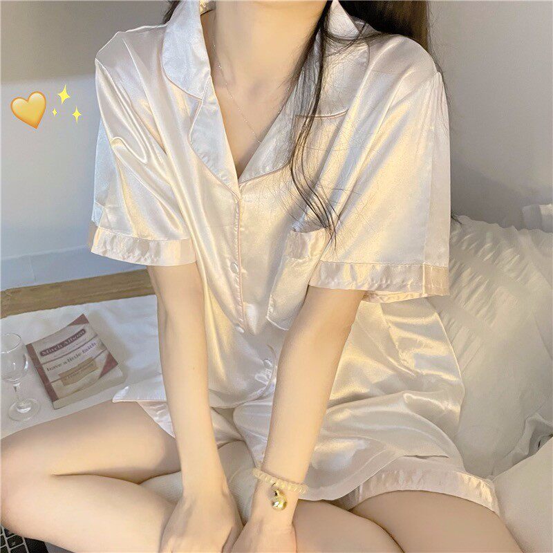 夏季冰丝短袖短裤开衫睡衣套装