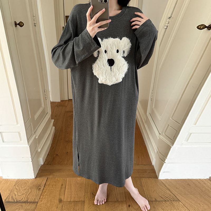 莫代尔薄款长袖长款睡裙女春秋