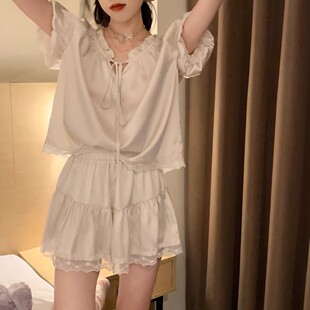 法式夏季睡衣女套装宫廷少女复古蕾丝家居服两件套外穿ins休闲短