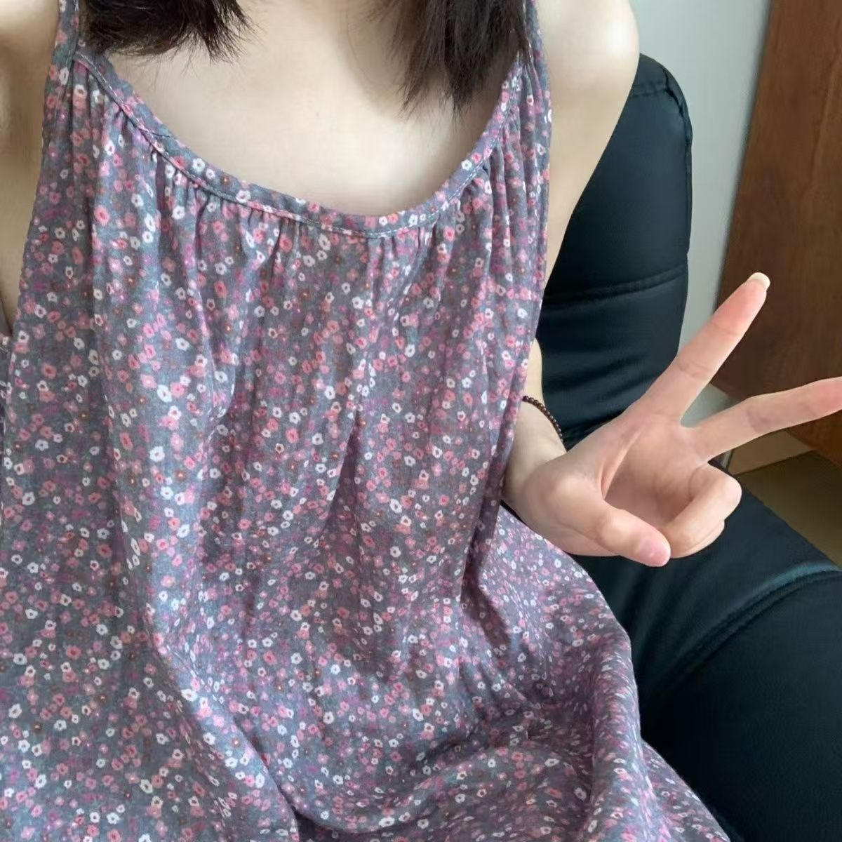 夏季大码紫色碎花吊带睡裙可外穿