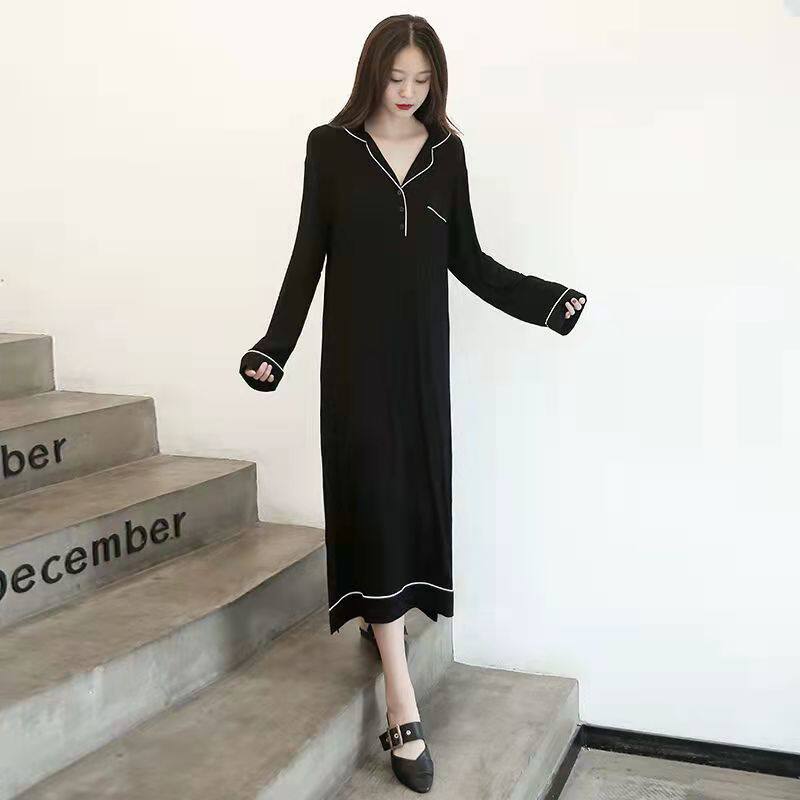 睡裙女简约秋冬睡衣居家可外穿
