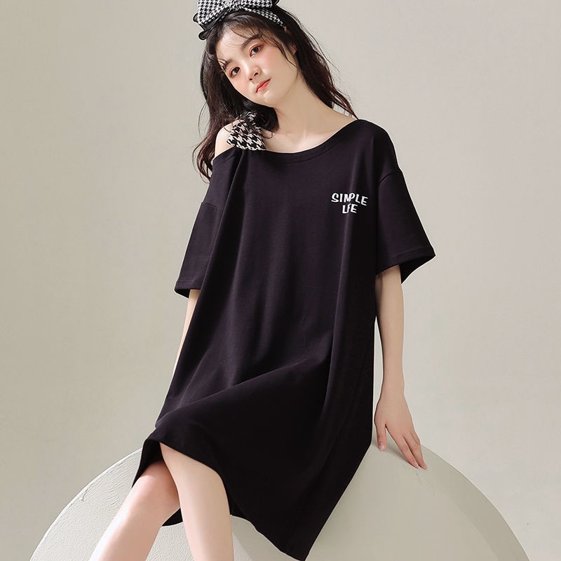 连衣裙新款棉睡裙宽松短袖薄款韩版卡通可爱公主休闲家居服