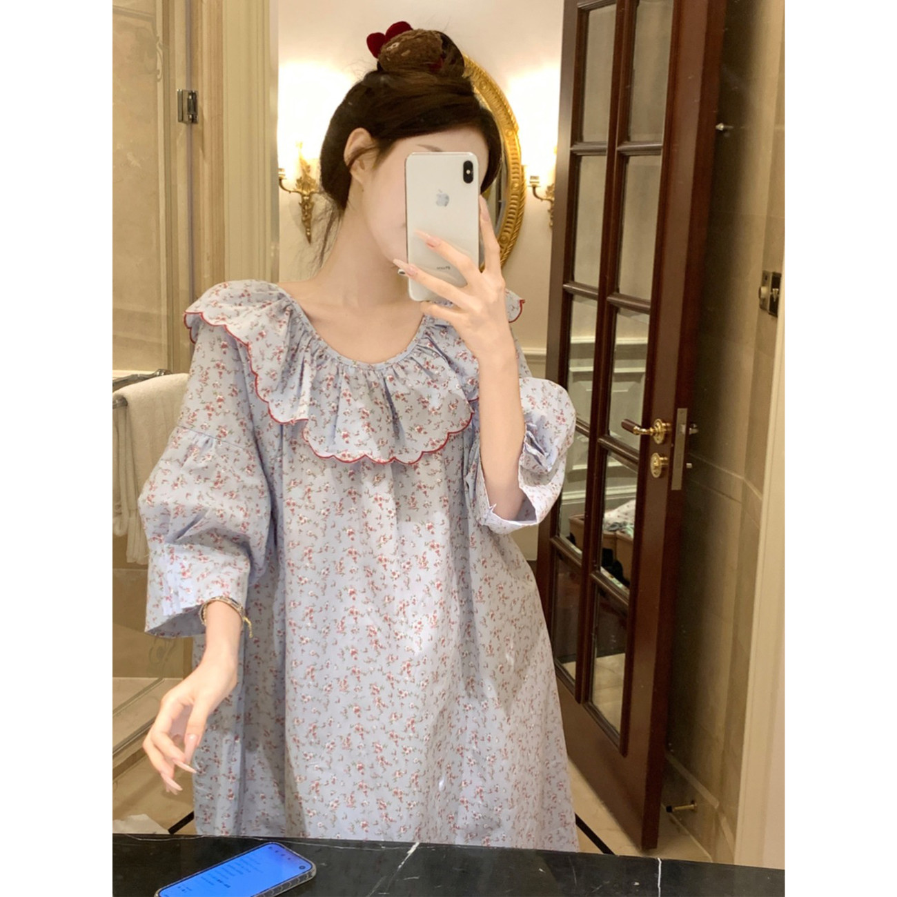 韩版纯棉碎花娃娃领睡衣套装