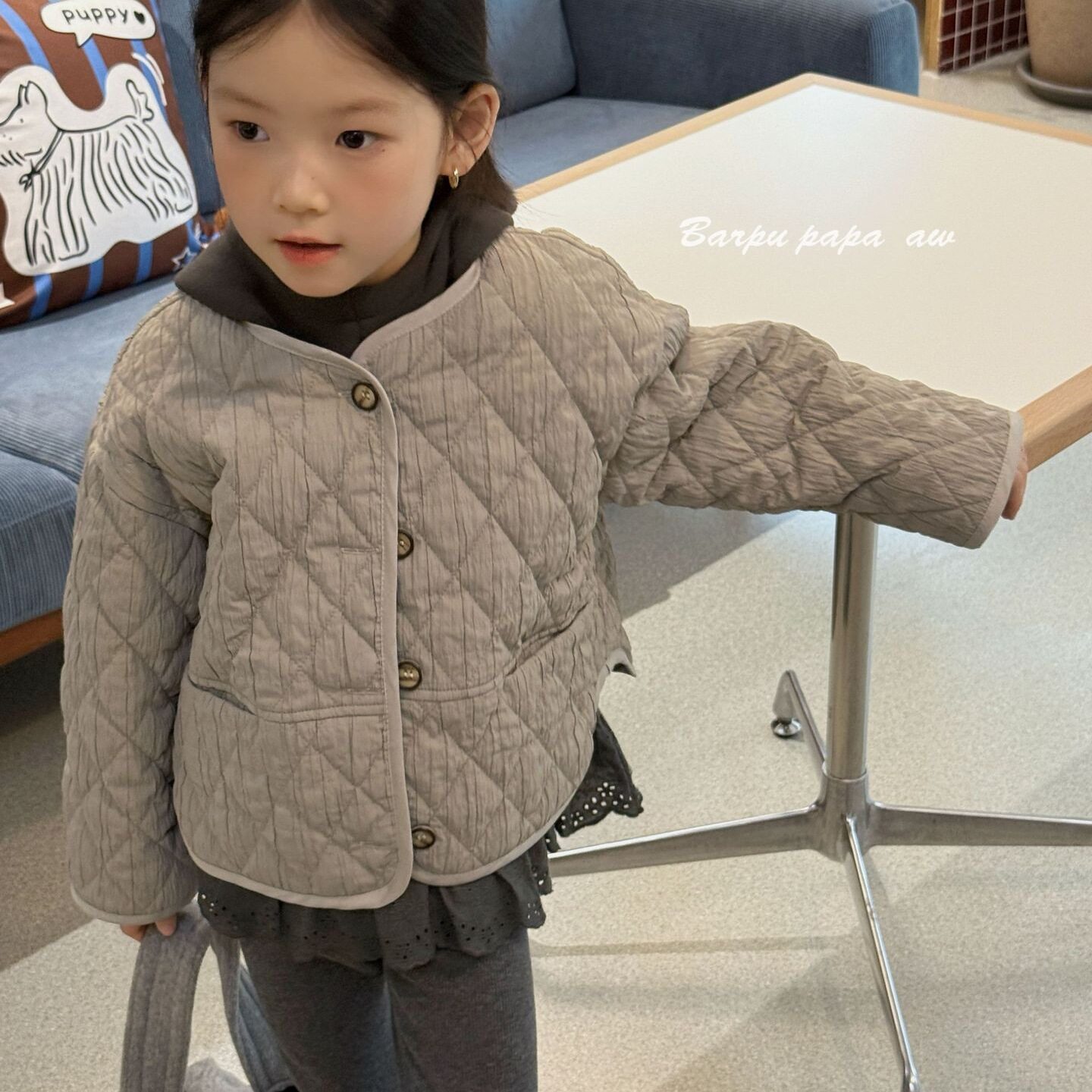 大小卷25秋冬新款深秋韩版外套棉服薄款菱格女童小棉袄单排扣