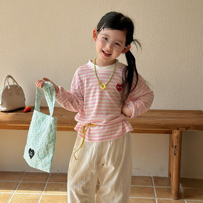 女童夏季轻薄条纹长袖T恤2026新款儿童宽松休闲宝宝夏装防晒上衣