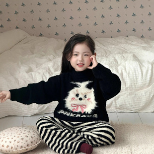秋冬圆领毛衣男女童睡衣宽松慵懒风软糯卡通家居服休闲两件套套装