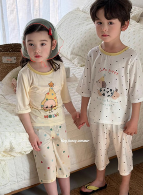 大小卷HeyHoney儿童春秋夏七分袖莫代尔两件套装家居睡衣-210038