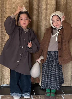 2026新款秋装儿童中长款风衣外套女童韩系简约连帽大衣中大童上衣