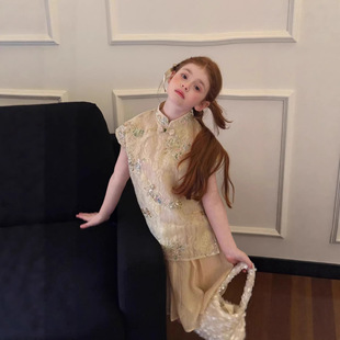 26夏季新品重工珠花刺绣亮片儿童连衣裙女童甜美国风新中式裙子