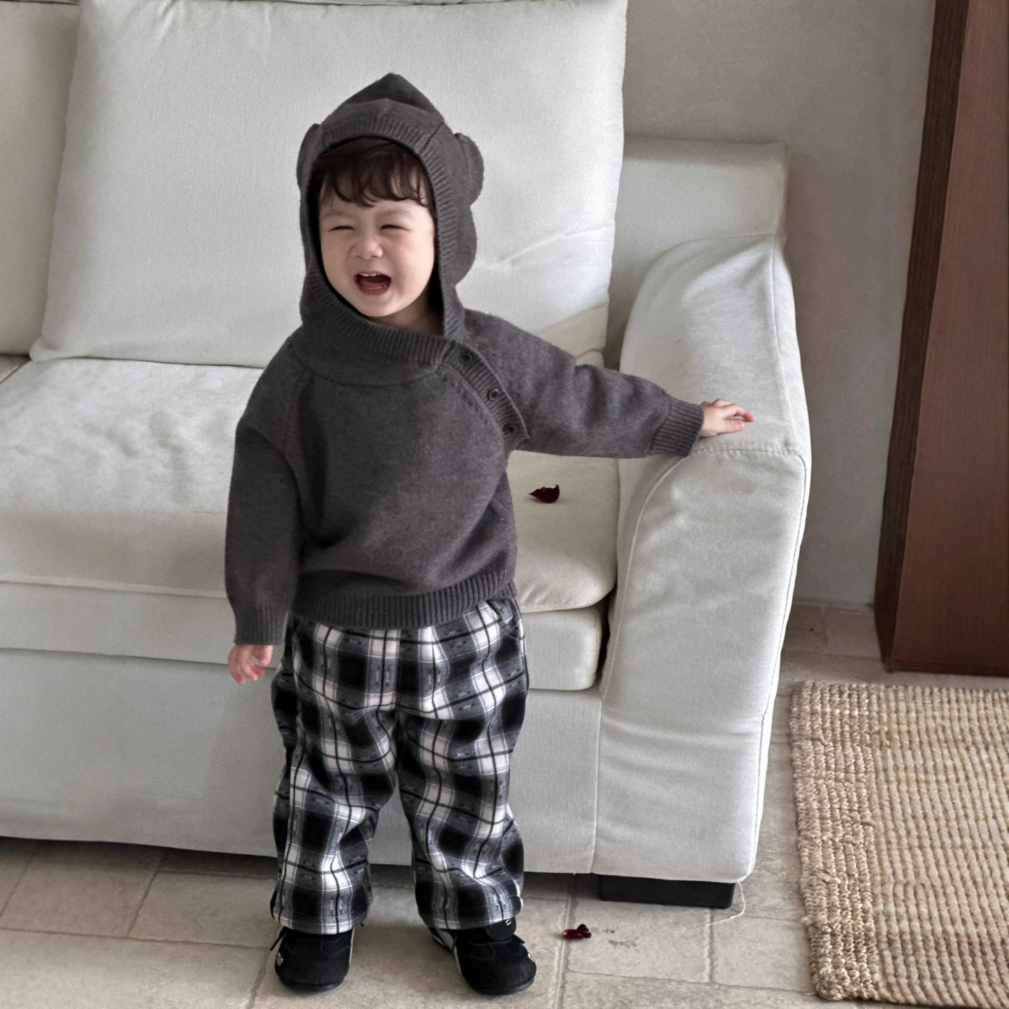 儿童连帽毛衣外套2026秋冬新款韩版童装宝宝衣服男童格子裤套装厚