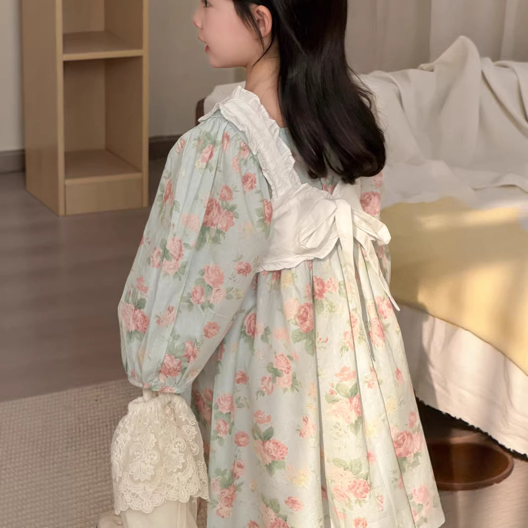 麦田季韩版女童印花连衣裙儿童甜美公主裙宝宝罩衫吊带棉布连衣裙