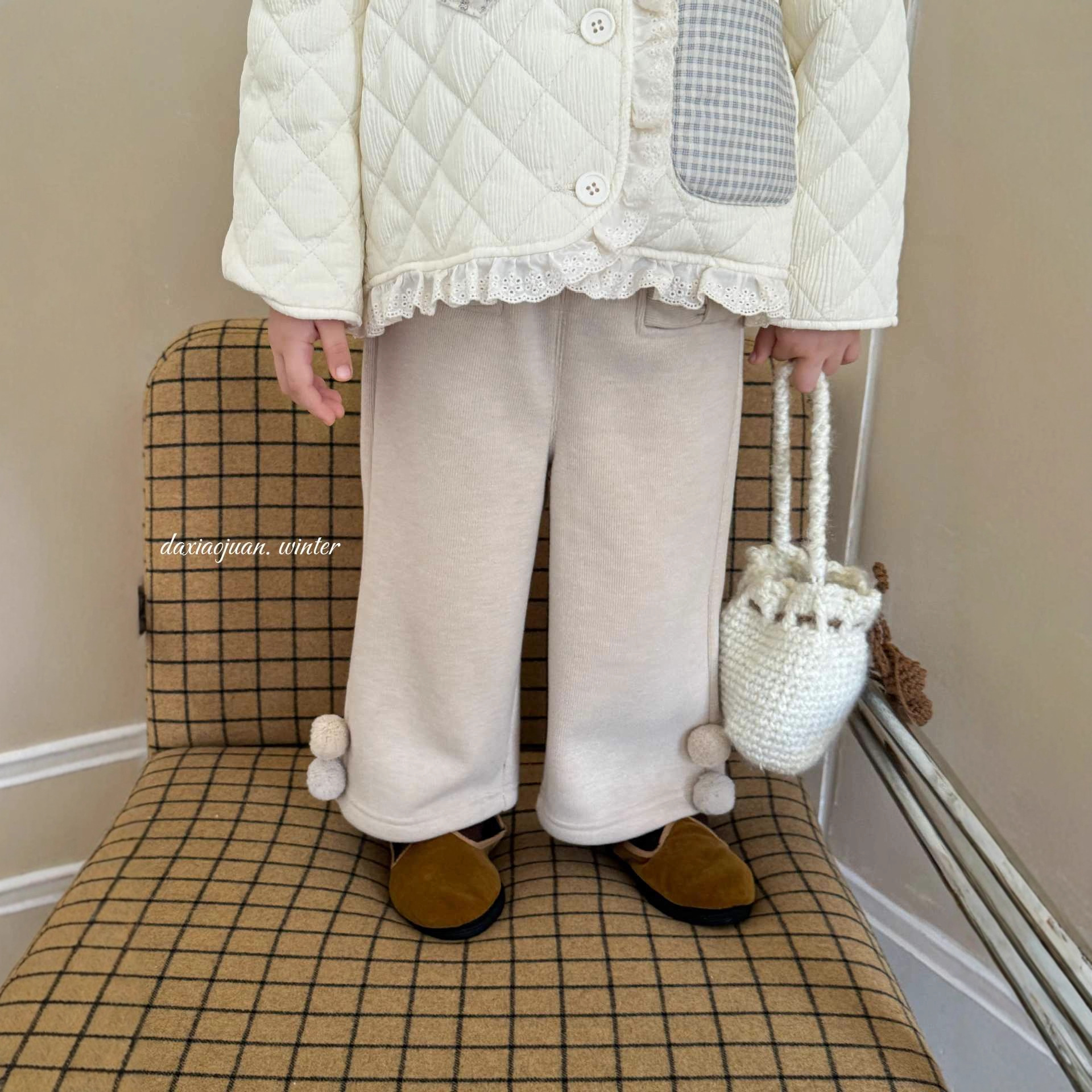 【大小卷】2025新款儿童深秋冬季纯色舒适装饰球球女童休闲裤子