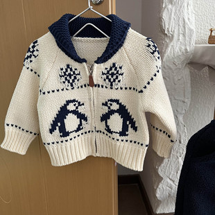 【企鹅毛衣】儿童费尔岛毛衣冬装男童女童企鹅加厚开衫外套