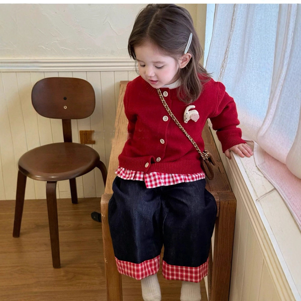 【现货】女童卷边牛仔裤2026春季新款儿童洋气时髦直筒裤宝宝长裤