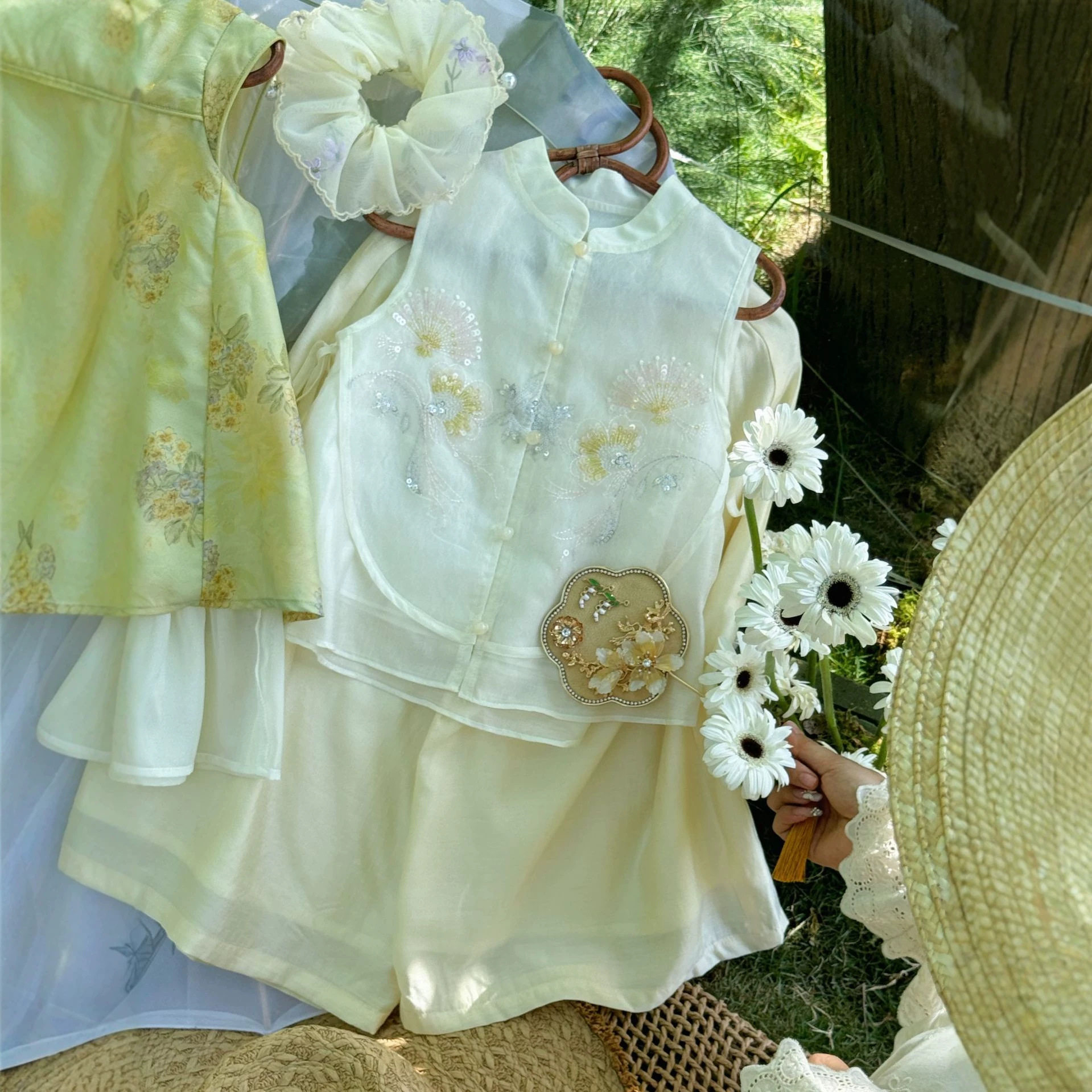 大小卷26新款女童新中式国风套装夏季儿童汉服女孩上衣两件套中式