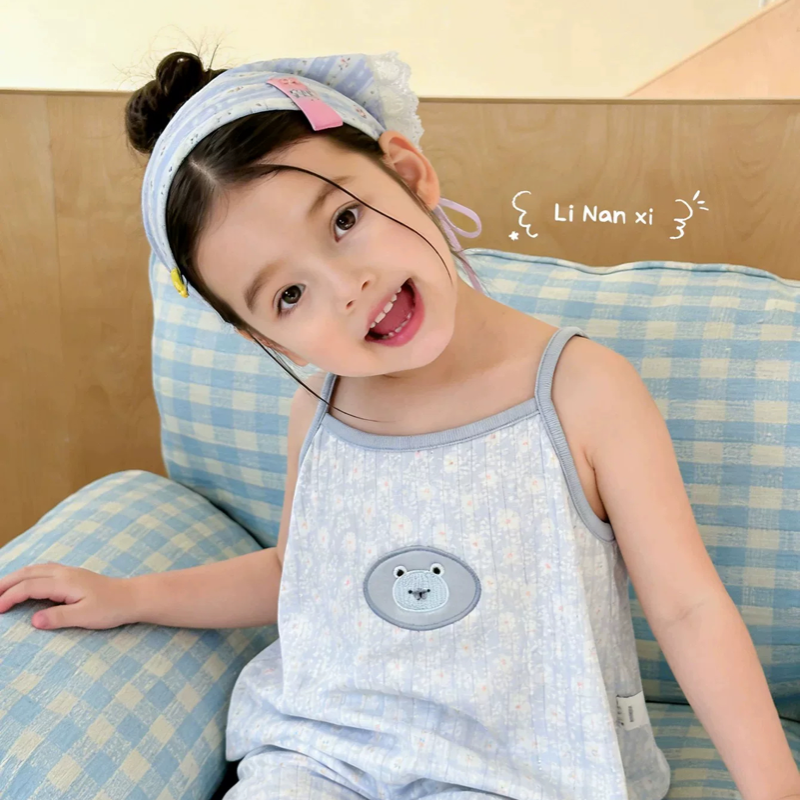 里南希 女儿童吊带2026新款宝宝打底衫宽松吊带短裤两件套家居服