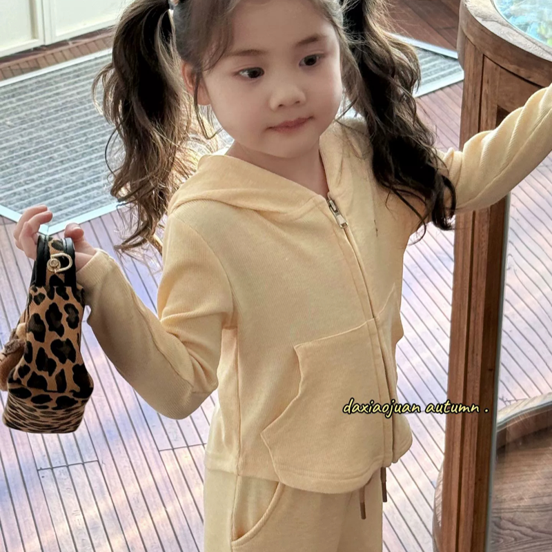 大小卷 女童韩版亲肤休闲运动套装春装新款洋气高弹拉链瑜伽服潮