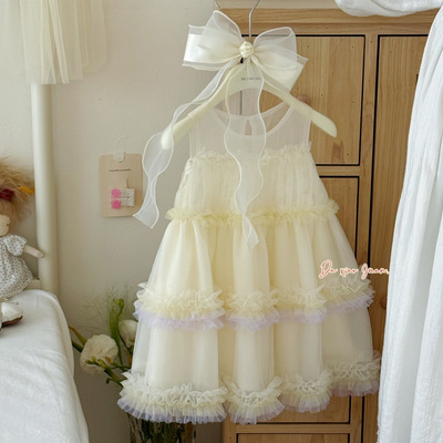 大小卷 女童连衣裙26夏季彩虹蛋糕蓬蓬裙小女孩洋气表演礼服纱裙